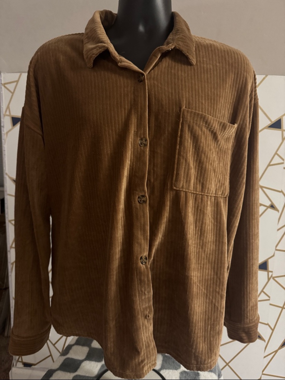 No Boundaries Corduroy Button-Up Shirt in Light Brown